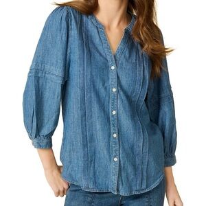 J. McLauglin Denim Button-Front Peasant Blouse Medium